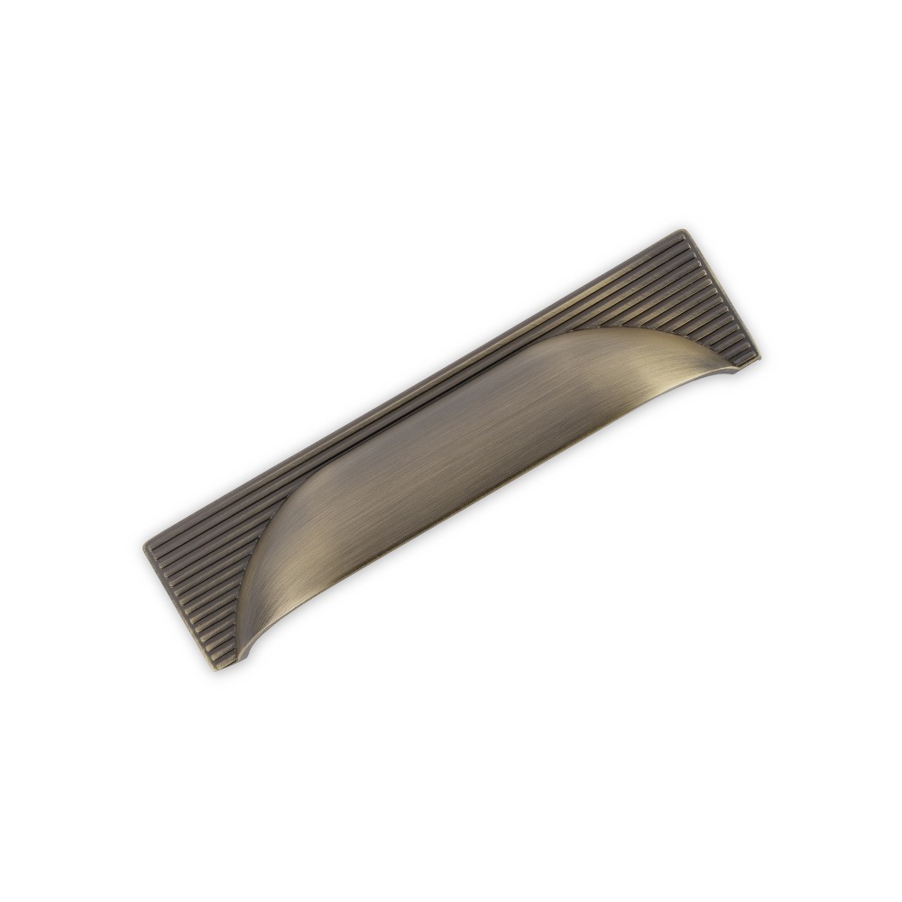AURORA Reeded Back Square Cup Handle - 145mm (96mm Hole Centres) - Antique Brass (HB12-276)