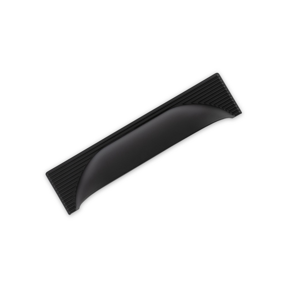 AURORA Reeded Back Square Cup Handle - 145mm (96mm Hole Centres) - Matt Black (HB12-277)