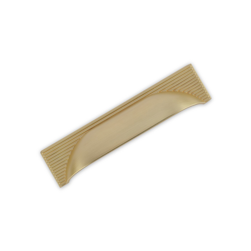 AURORA Reeded Back Square Cup Handle - 96mm Hole Centres - Satin Brass (HB12-279)