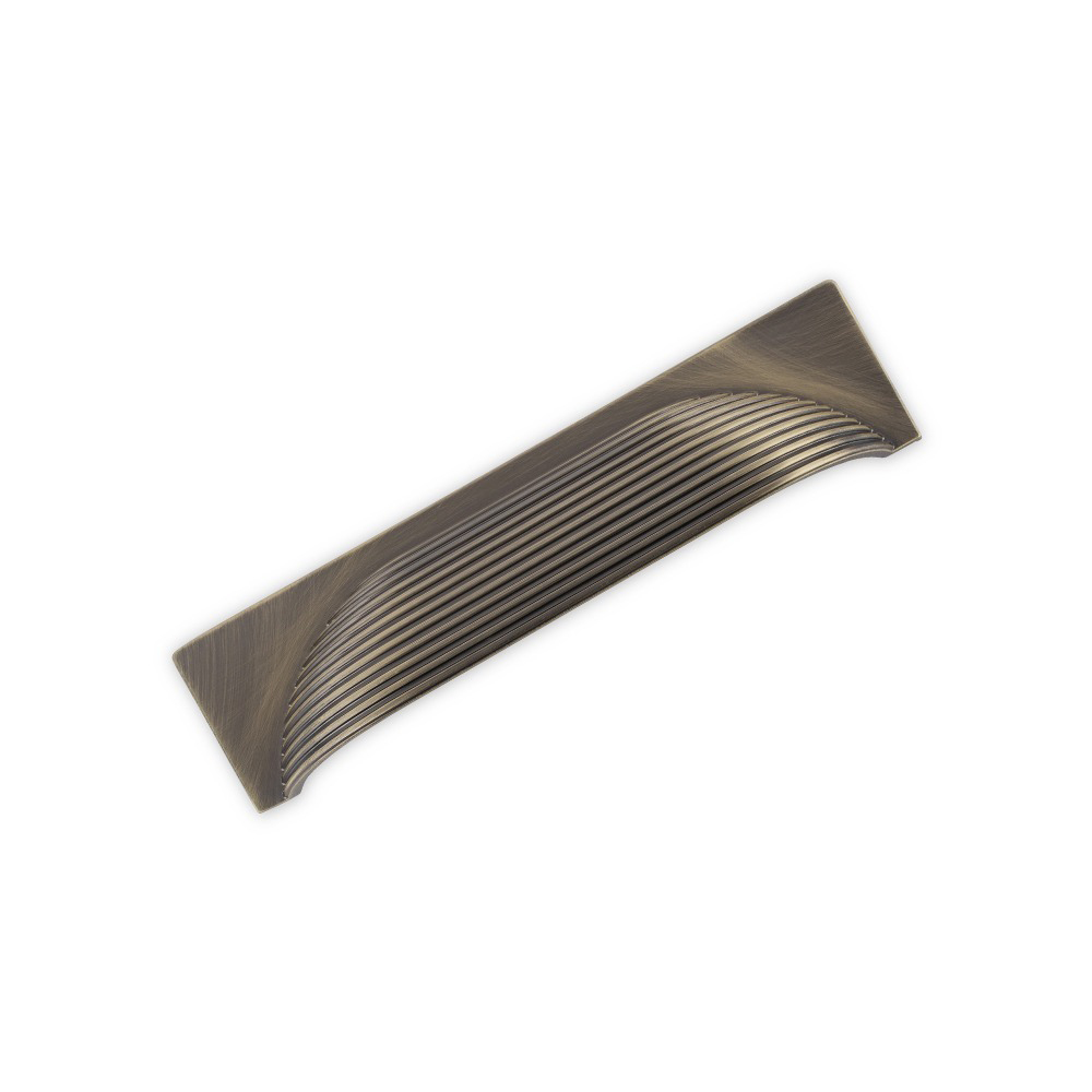 AURORA Square Reeded Cup Handle - 96mm Hole Centres - Antique Brass (HB12-292)