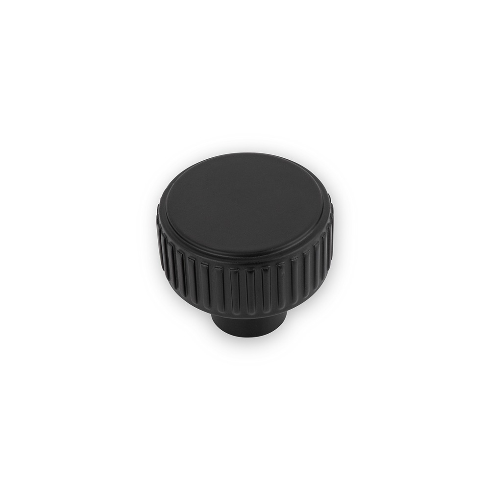 AURORA Round Side Reeded Knob - 35mm Diameter - Matt Black (HB12-285)