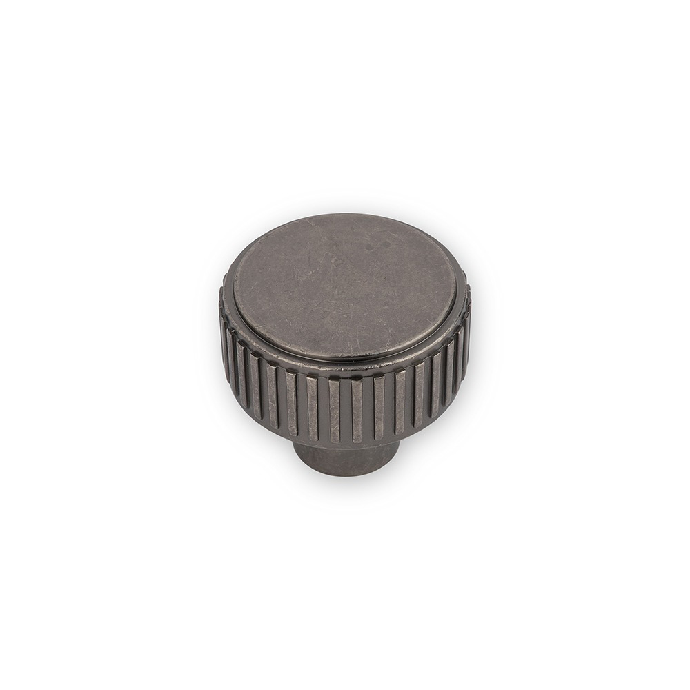 AURORA Round Side Reeded Knob - 35mm Diameter - Pewter (HB12-286)